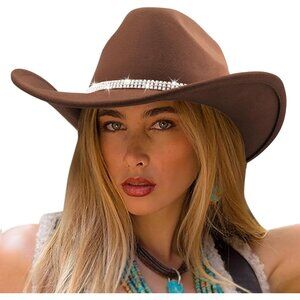 Women Dark Brown Western with Braided Band Buckle Classic Fedora Cowboy Felt Hat